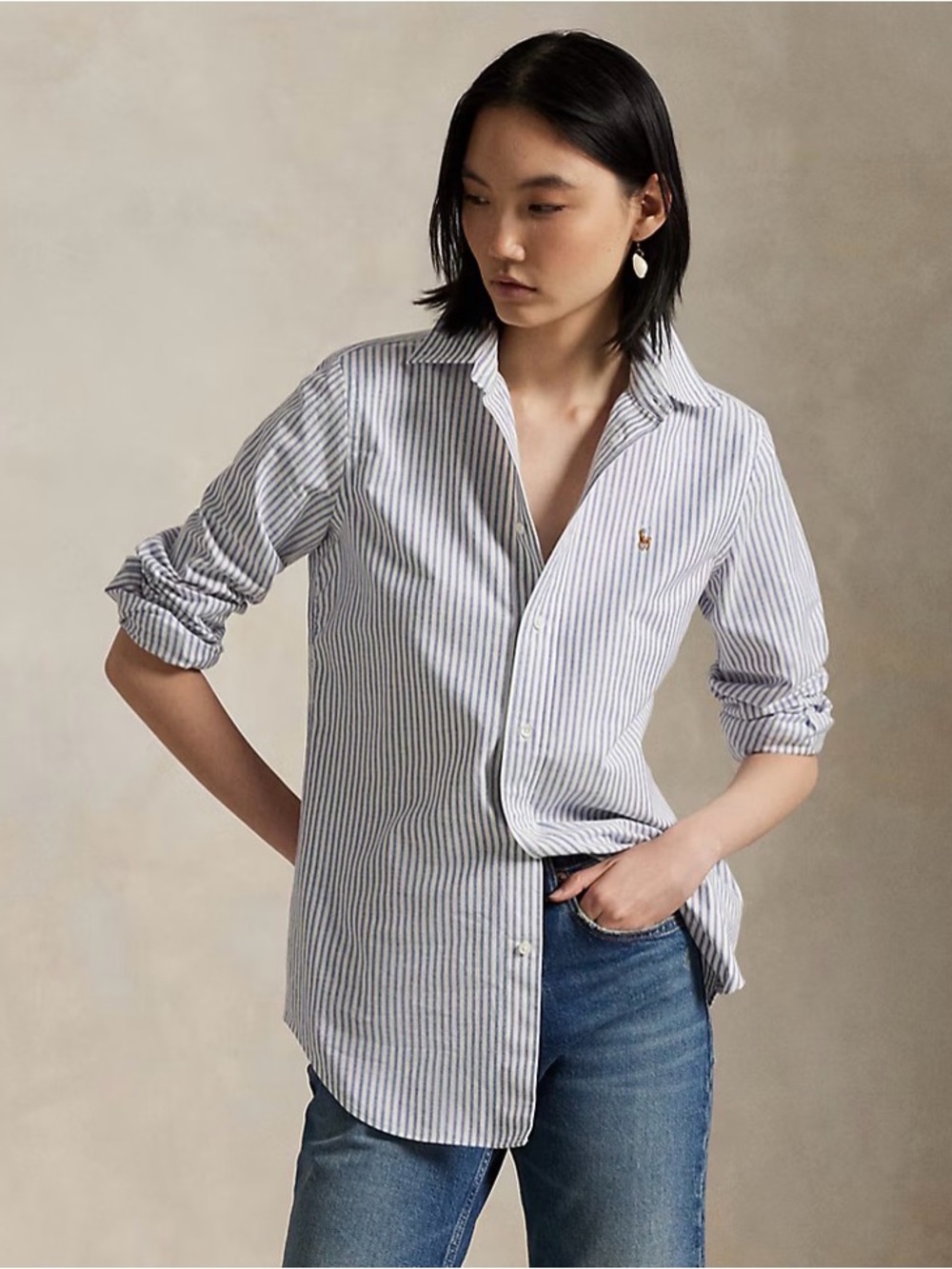 Ralph Lauren Women’s Blue and White Stripe Button-Down Shirt - Size XS. New!